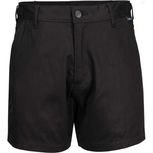 Lightweight cotton drill work shorts in black with a logo on the side.