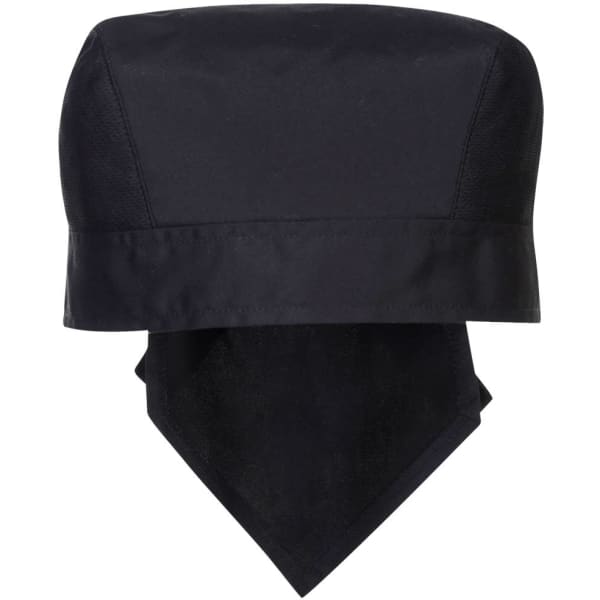 A black MeshAir Pro Bandana with a fitted top and a triangular drape, featuring a logo.