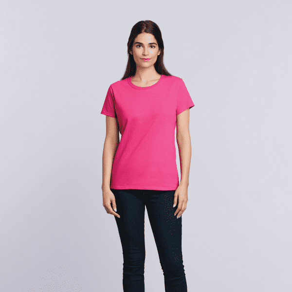 A heavy cotton ladies' t-shirt in vibrant pink, featuring a classic fit and short sleeves.