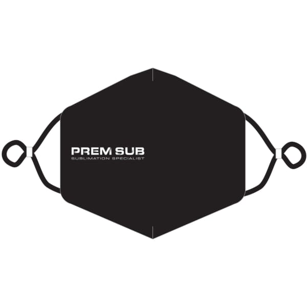 A black face mask with ear loops and a logo, designed for comfort and style.