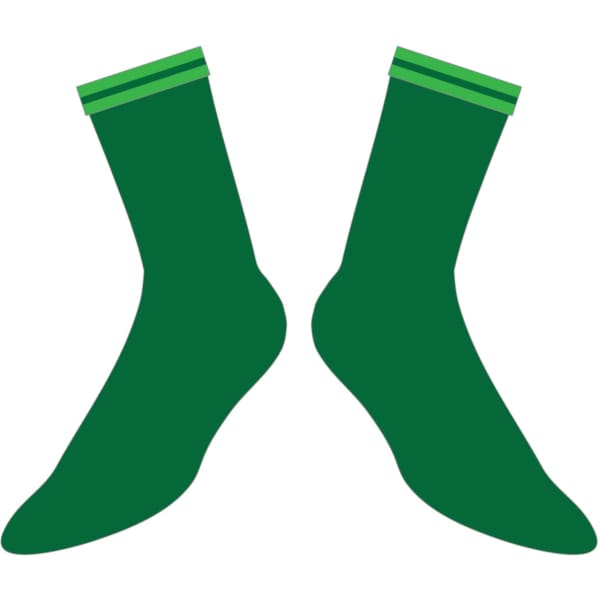 Green socks with contrasting green stripes at the top, featuring a simple design and no visible branding.