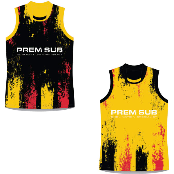 Reversible AFL jersey featuring a bold black, yellow, and red design, with a logo on both sides.