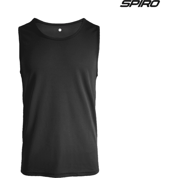 A black singlet featuring a logo, designed for youth performance and comfort.