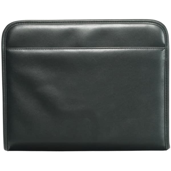 A dark green compendium with a smooth finish and a rear pocket, designed for office and business use.