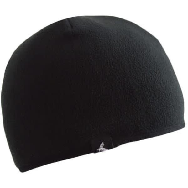 A black thermal beanie with a sleek design and a small logo on the side.