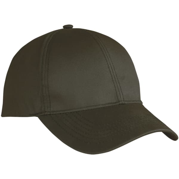 A dark brown cap featuring a structured design and a curved brim. The cap has stitching details and a logo.