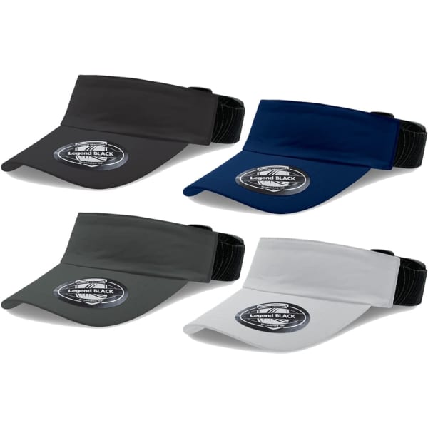 A set of four Altitude Sports visors in black, navy, grey, and white, each with a logo on the front.