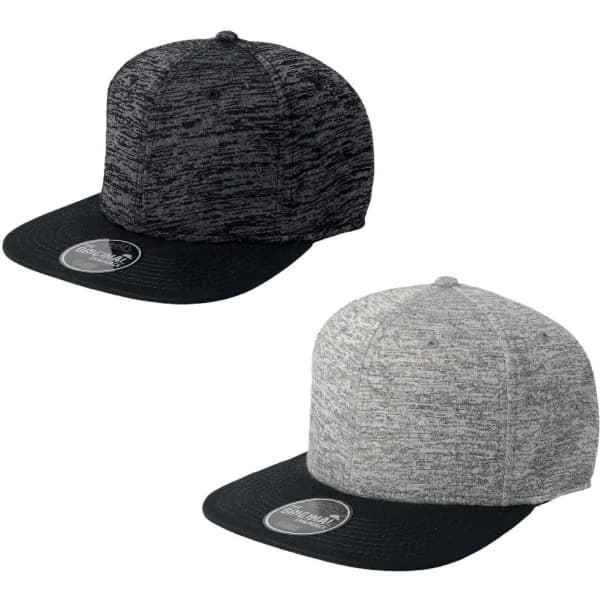 Two Atlantis Boost Caps are displayed, one in black and one in grey, both featuring a black brim and a logo.