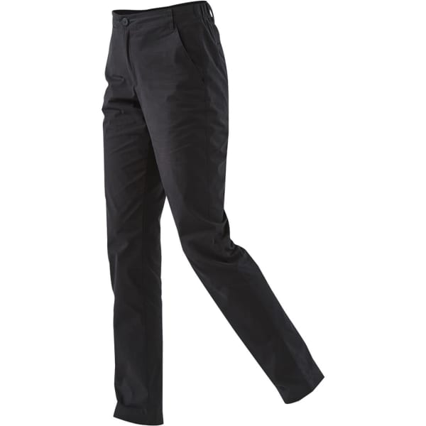 Black women's performance cargo pants featuring a tailored fit and a subtle logo. Ideal for active wear.