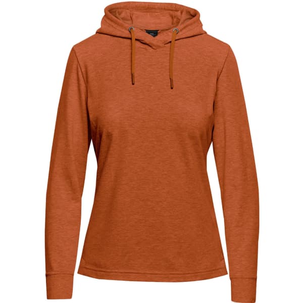 A women's hooded jumper in charcoal grey with long sleeves and a drawstring detail. It features a brand logo.
