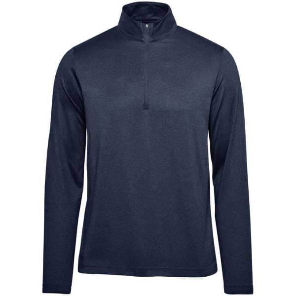 A navy blue men's quarter-zip jumper with long sleeves and a stand-up collar. It features a logo.