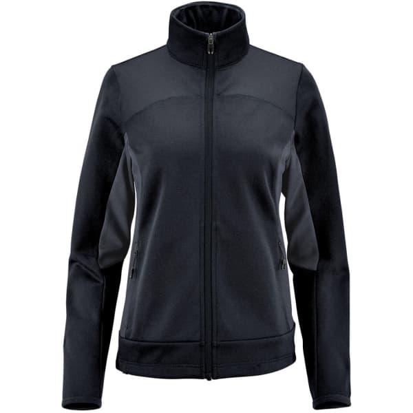 A women's Appaloosa knit jacket in black, featuring a zip-up front and a high collar, with side pockets and branding.