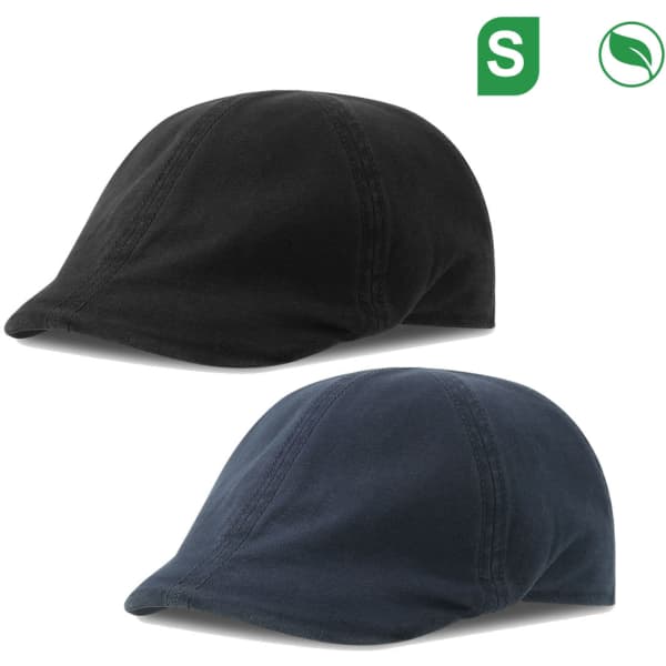 Two caps in black and dark blue, featuring a curved brim and a side logo. Suitable for casual wear.
