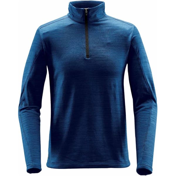 A dark blue men's base thermal 1/4 zip jacket with long sleeves and a minimalistic design. Features a logo.