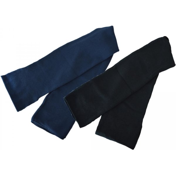 Two acrylic scarves in black and navy, folded and displayed together. Each scarf is soft and lightweight.