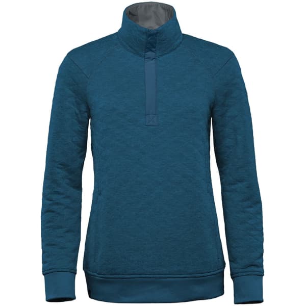 A teal women's Montebello thermal 1/4 zip pullover with a high collar and long sleeves, featuring a logo.