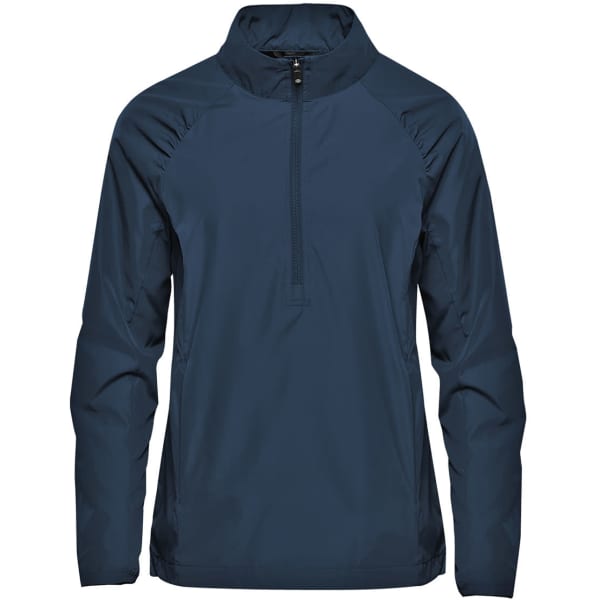 A navy blue women's Pacifica 1/4 zip anorak jacket featuring a zippered neckline and a logo.