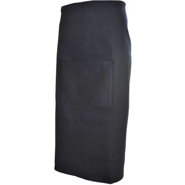 A black waiter's apron featuring a front pocket, designed for workwear use. It has a simple, sleek style.