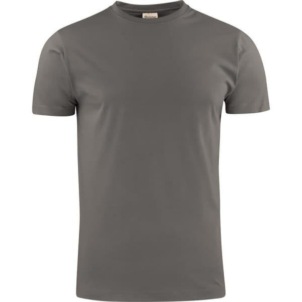 A grey men's t-shirt featuring a crew neck and short sleeves, with a plain design and a logo.