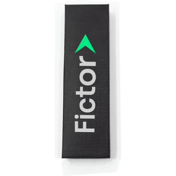 A black gift box designed for a pen, featuring a logo on the front.
