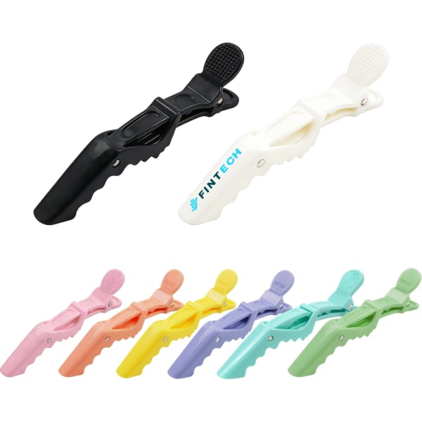 An assortment of anti-slip positioning alligator clips in black, white, pink, peach, yellow, green, blue, and purple.