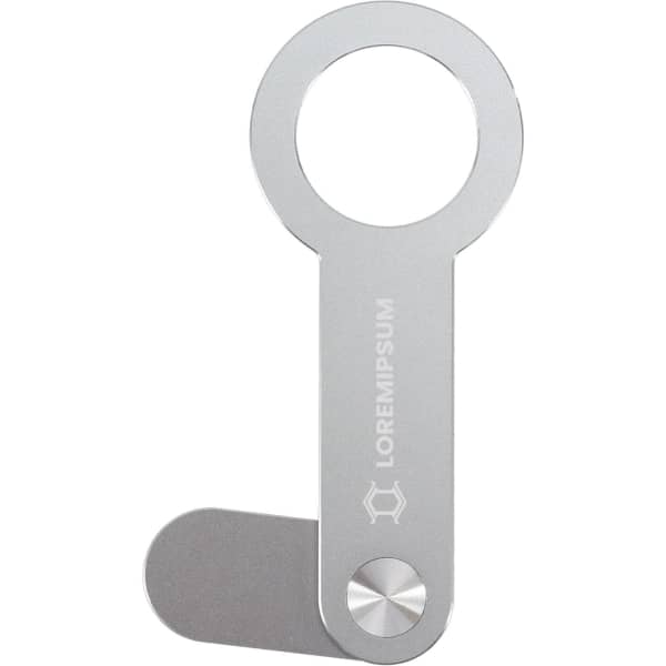 A silver Alu Magnetic Phone Holder for Laptop with a circular opening and sleek design, featuring a small logo.