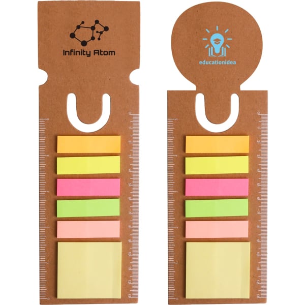 A Bookmark Ruler Sticky Note Pad featuring a ruler design with sticky notes in yellow, pink, green, and orange hues.