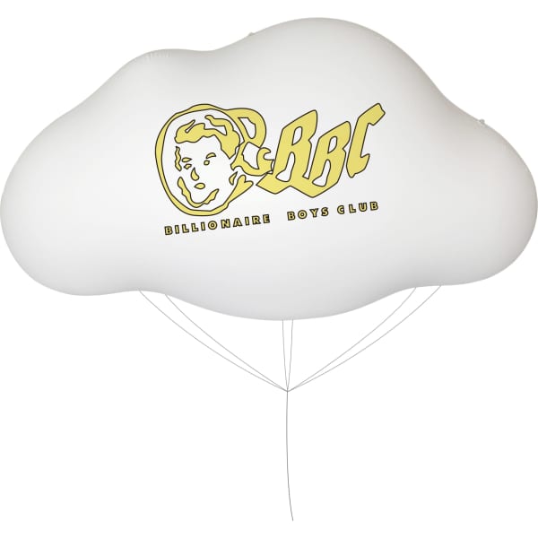 An inflatable white cloud balloon featuring a logo in yellow. Suitable for events and exhibitions.