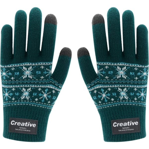 Adults Jacquard Gloves in teal with a patterned design. Features black fingertips and branding on the wrist area.