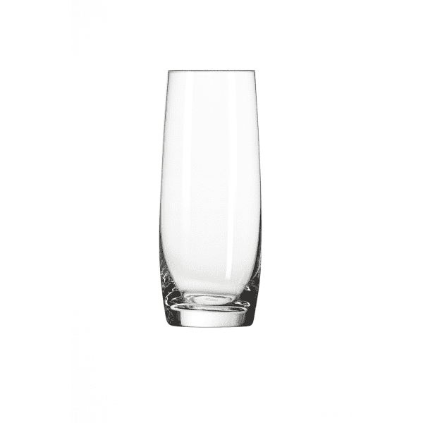 A clear highball glass with a tapered design, featuring a solid base. Ideal for serving drinks.