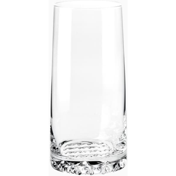 A set of six clear glass highball glasses with a textured base, presented in a gift box.
