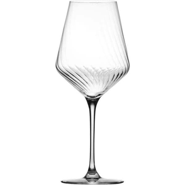 A set of six elegant clear wine glasses with a unique textured design, each holding 550ML, in a gift box.