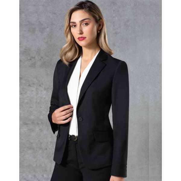 Ladies’ Wool Blend Stretch One Button Cropped Jacket