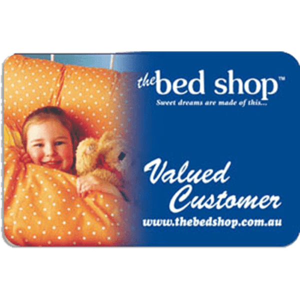 A blue plastic card featuring a logo, with an image of a child holding a teddy bear.