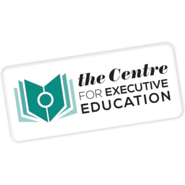 A rectangular sticker in white with a green logo and text for 