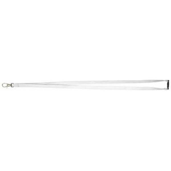 A white lanyard with a metal clip, suitable for holding badges or identification.