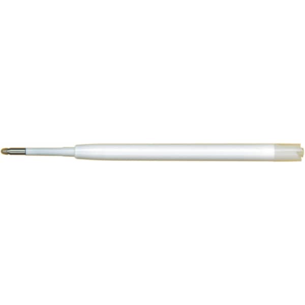 A white gel ink refill designed for large volume writing, featuring a smooth nib and a sleek design.