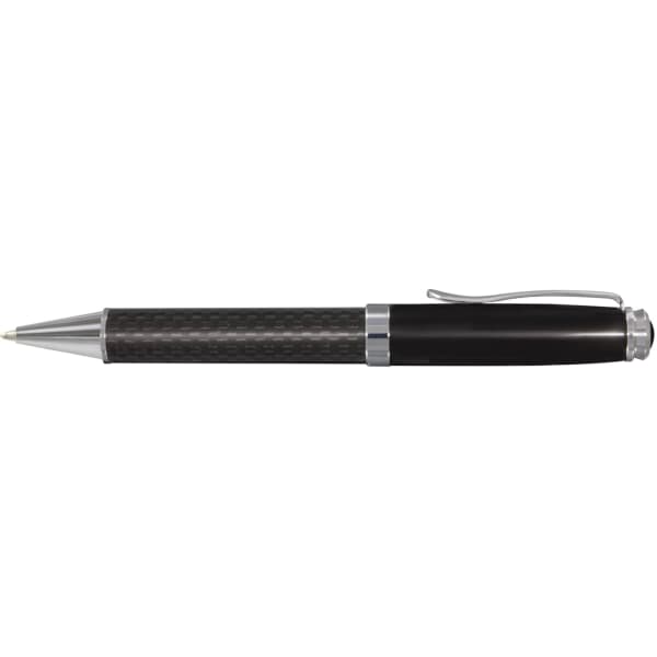 A Statesman Ball Pen with a sleek design featuring a black carbon fiber finish and metallic accents.