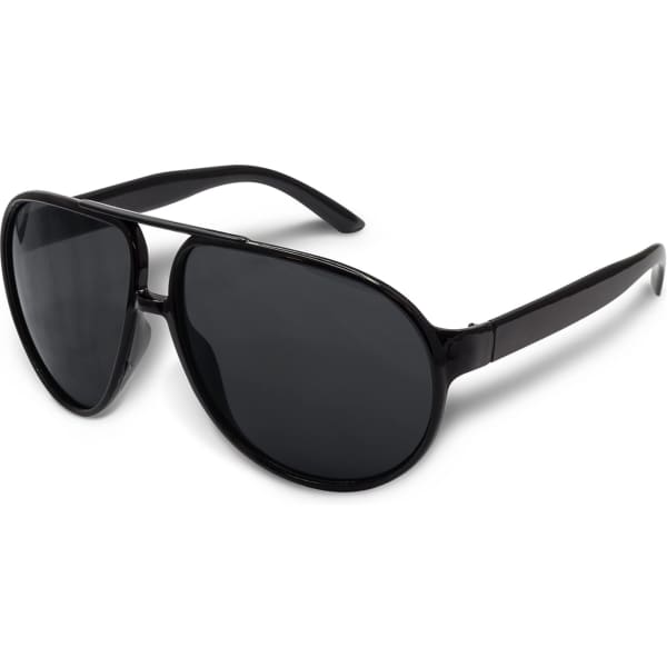 Aviator sunglasses with a sleek black frame and dark lenses, designed for leisure and outdoor activities.