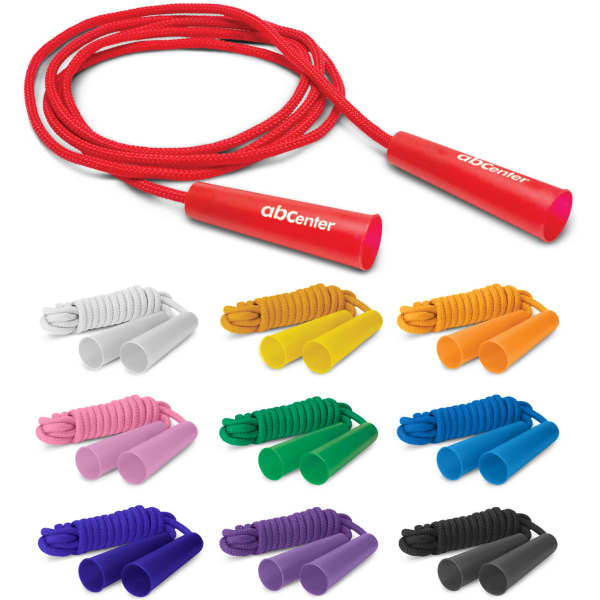 A Jive Skipping Rope in red with matching handles, surrounded by various coloured ropes including purple, yellow, and green.