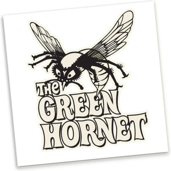A square temporary tattoo design featuring an illustration of a hornet in black ink on a white background.