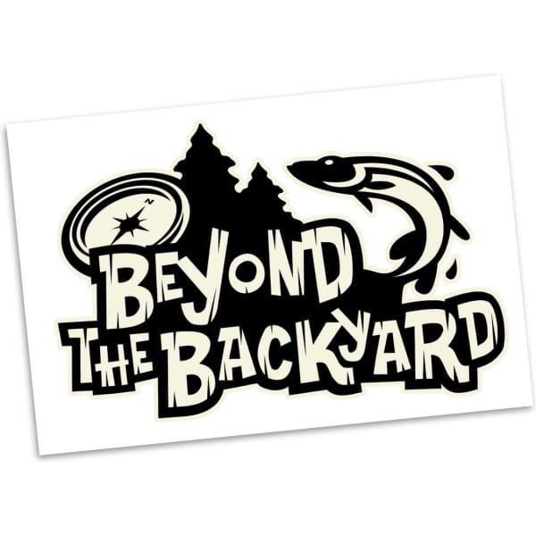 A glow-in-the-dark temporary tattoo featuring a compass, trees, and a fish design in black and white.