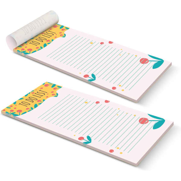 A vertical notepad with a floral design, featuring 50 lined leaves for note-taking. It has a logo on the top.