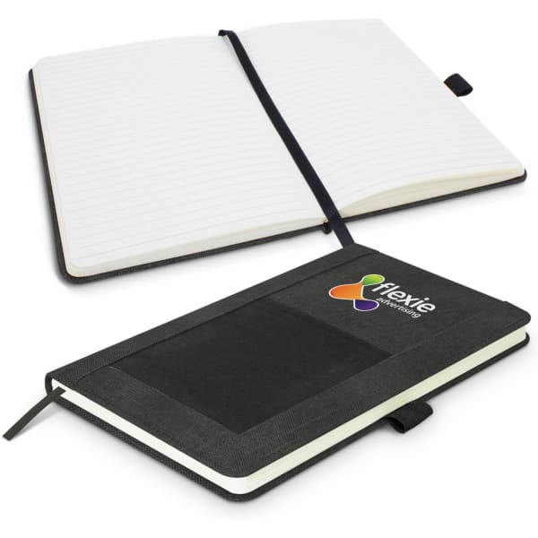 A green Princeton Notebook with a textured cover, featuring a logo and open pages with lined paper.