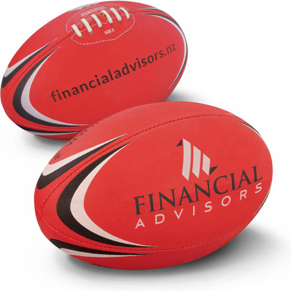 AFL Ball Pro in bright red with black and white accents, featuring a logo on each side.