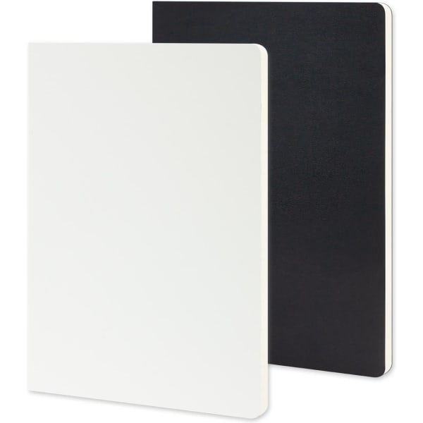 A large Moleskine Volant journal set featuring a white notebook and a black notebook, both with soft covers.