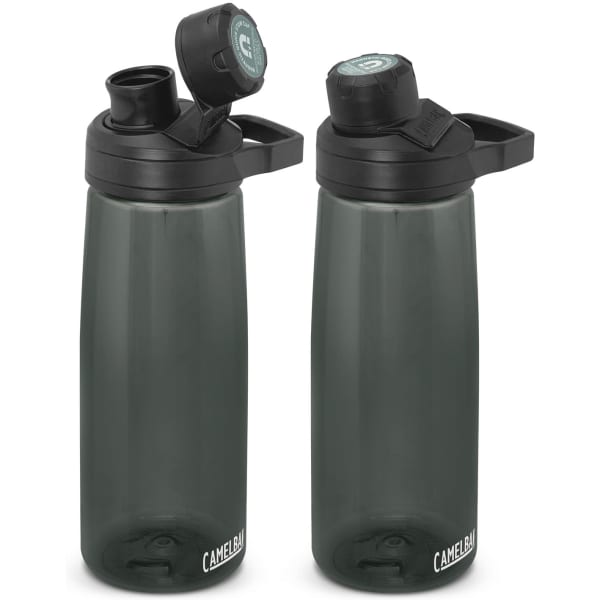 A drink bottle in dark green with a black lid and spout, featuring a logo on the side.
