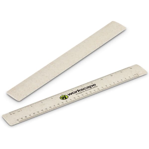 A ruler measuring 30cm, featuring a subtle natural colour with a logo at the bottom. Two rulers are displayed.