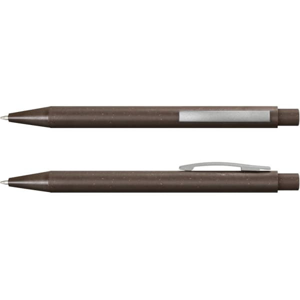 A brown Lancer Pen ReGrind with a sleek design and a silver clip, featuring a logo on the body.