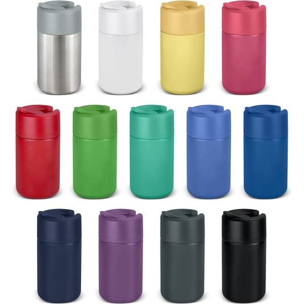A range of Juno Vacuum Cups in various colours: silver, white, yellow, pink, red, green, teal, blue, purple, and black. Each features a lid and a logo.